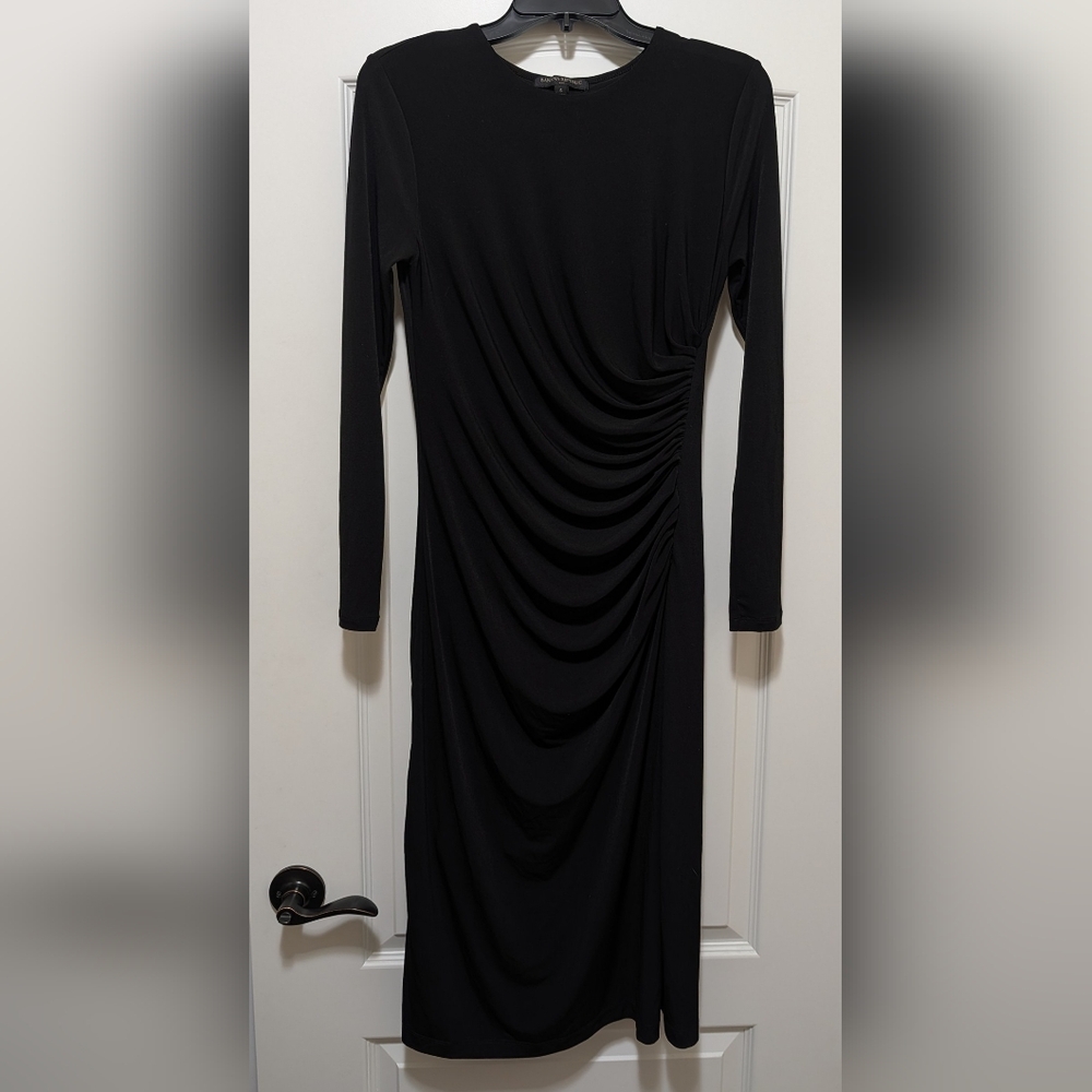Banana Republic Knit Shirred Midi Dress, Elegant, Black, Long Sleeve, Size Small